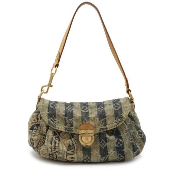 Authentic Louis Vuitton Denim Mini Pleaty Vintage Pouch Pochette Bag Monogram - Picture 1 of 13